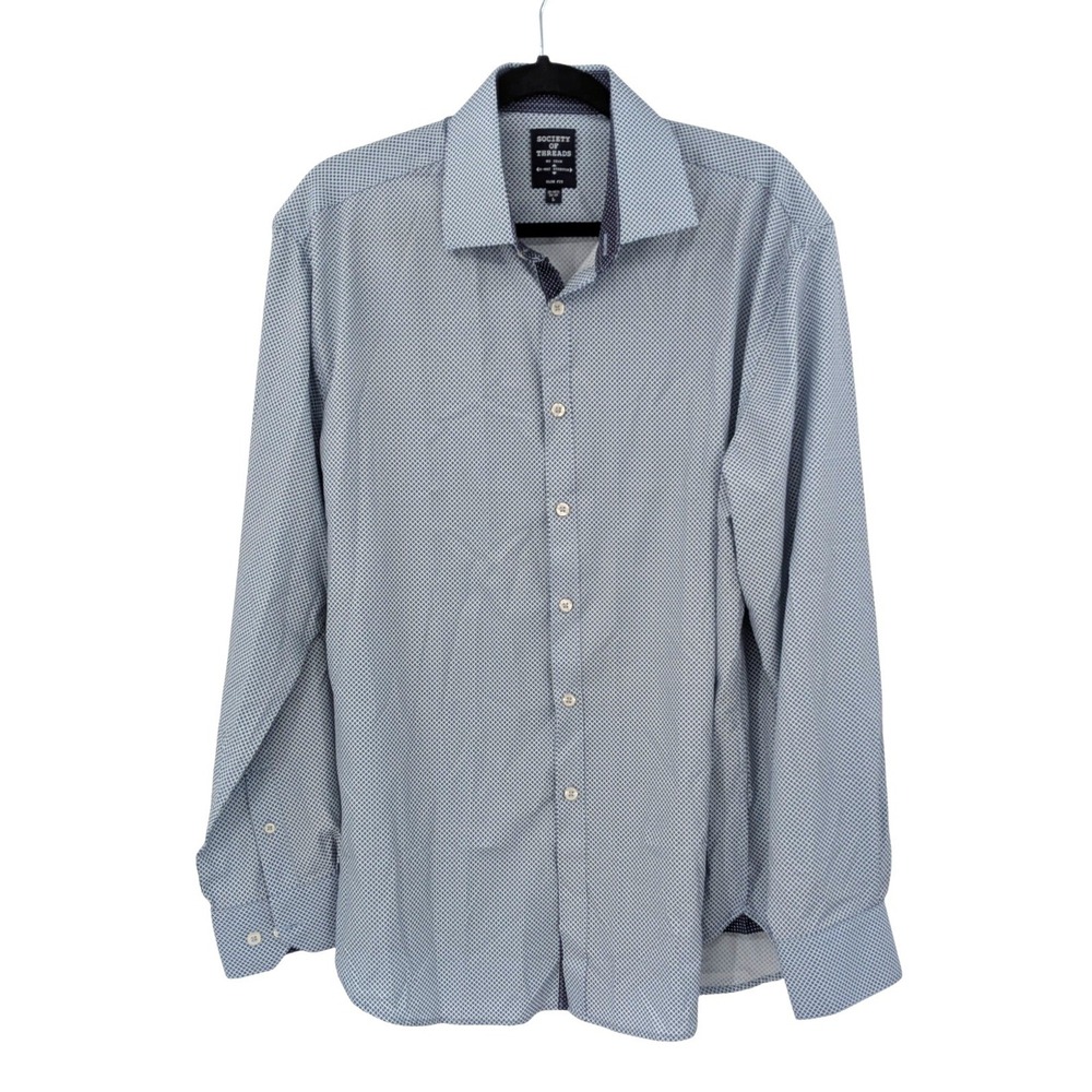 Stretch Slim Fit Dress Shirt Society of Threads Blue‎ Print L 16 34 35